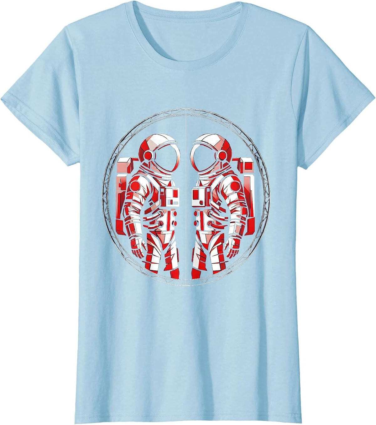 Twin Day Astronaut Mirror Image Space Design T-Shirt - Baby Blue