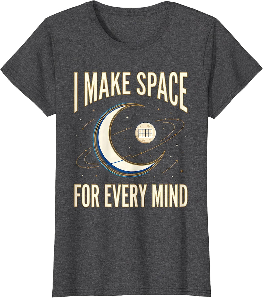 Women's I Make Space For Every Mind Cosmic Special Education Teacher T-Shirt - Dark Heather Grey