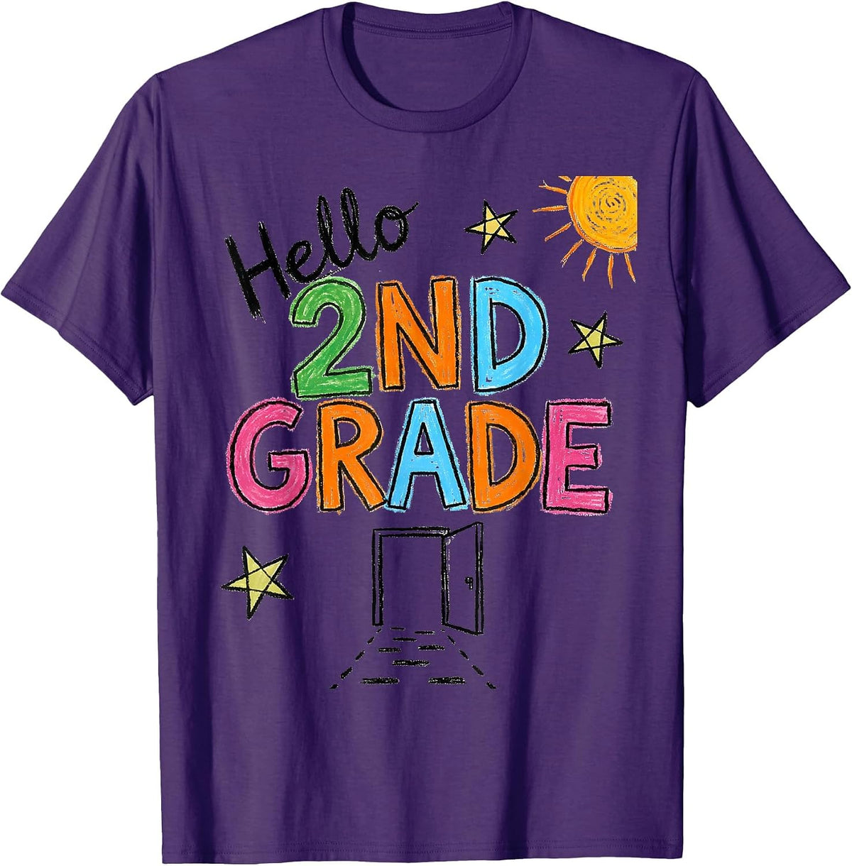 Men's Hello 2nd Grade Naive Kidcore Back to School Teacher Student T-Shirt - Purple