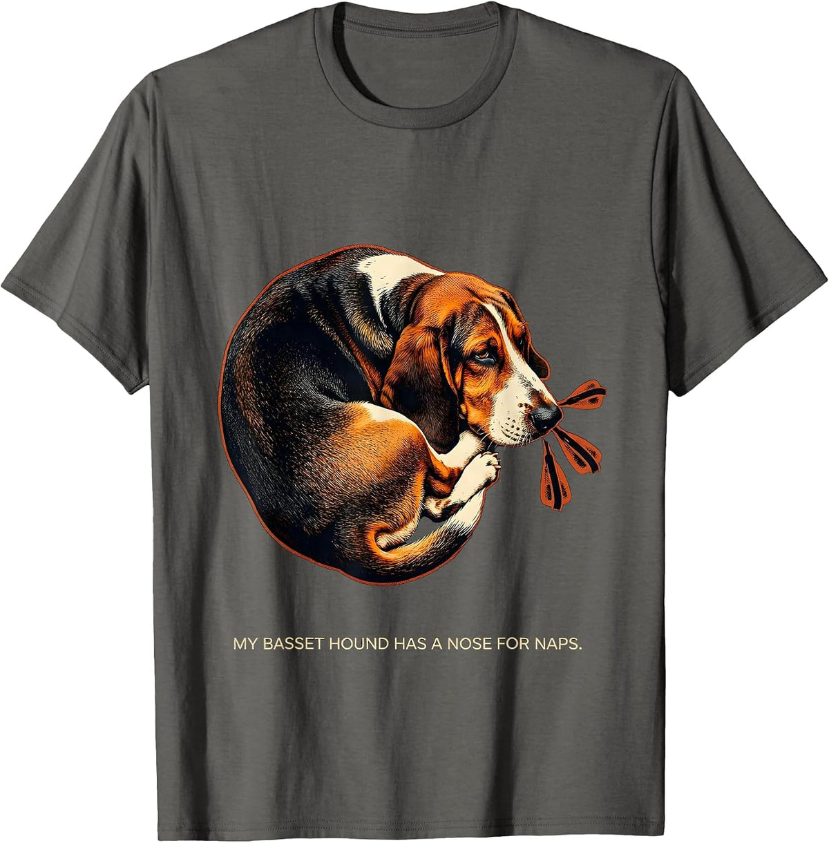 My Basset Hound Has A Nose For Naps Funny Basset Hound Lover T-Shirt - Asphalt Grey