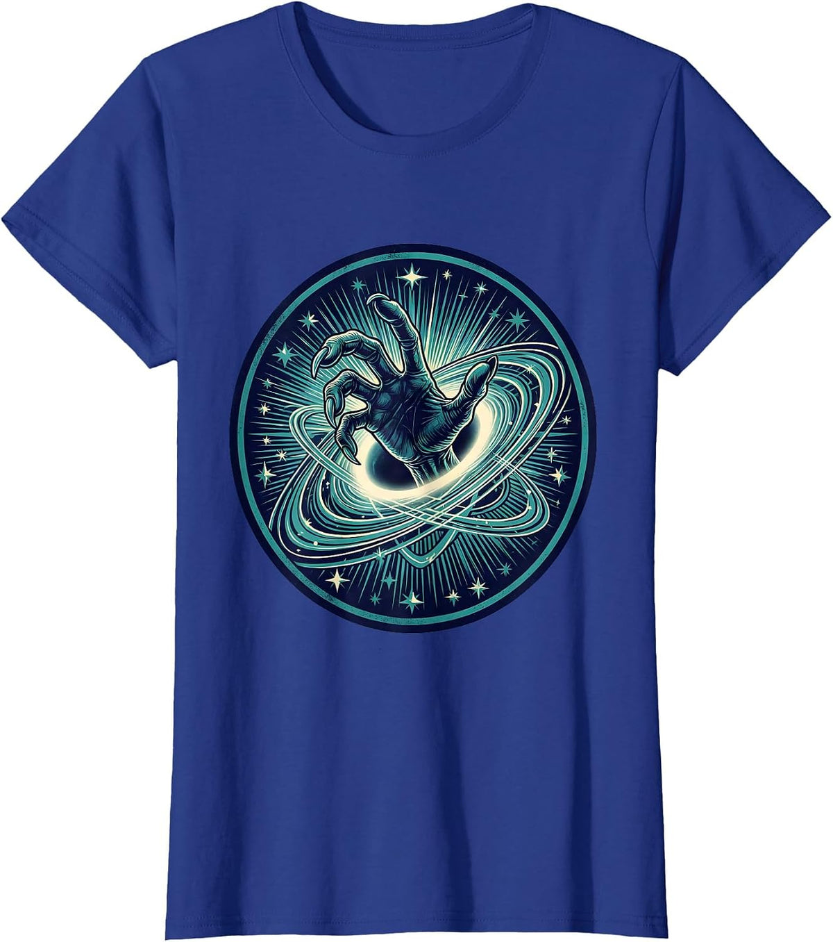 Women's Alien Hand Reaching Through Starry Portal T-Shirt - Royal Blue