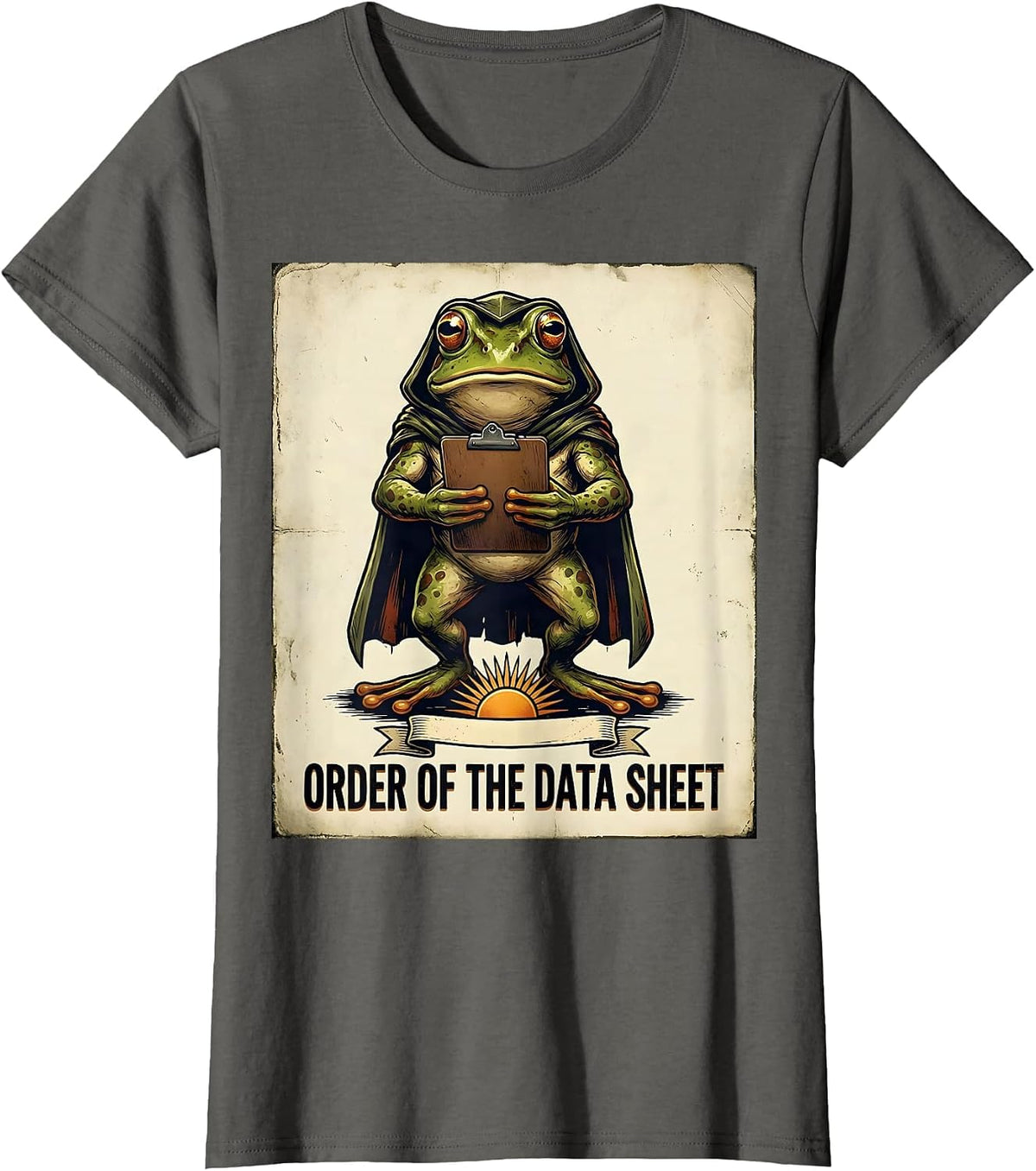 Order of the Data Sheet Vintage Frog Teacher Back To School T-Shirt, Women, Asphalt Grey, XX-Large - As Pictured