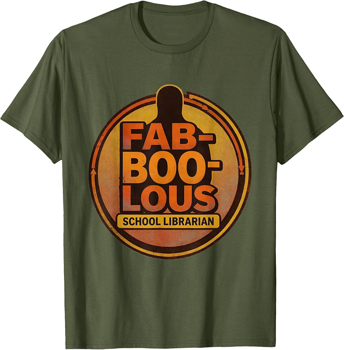 Fab-Boo-Lous School Librarian Retro 70s Halloween Costume T-Shirt - Olive Green