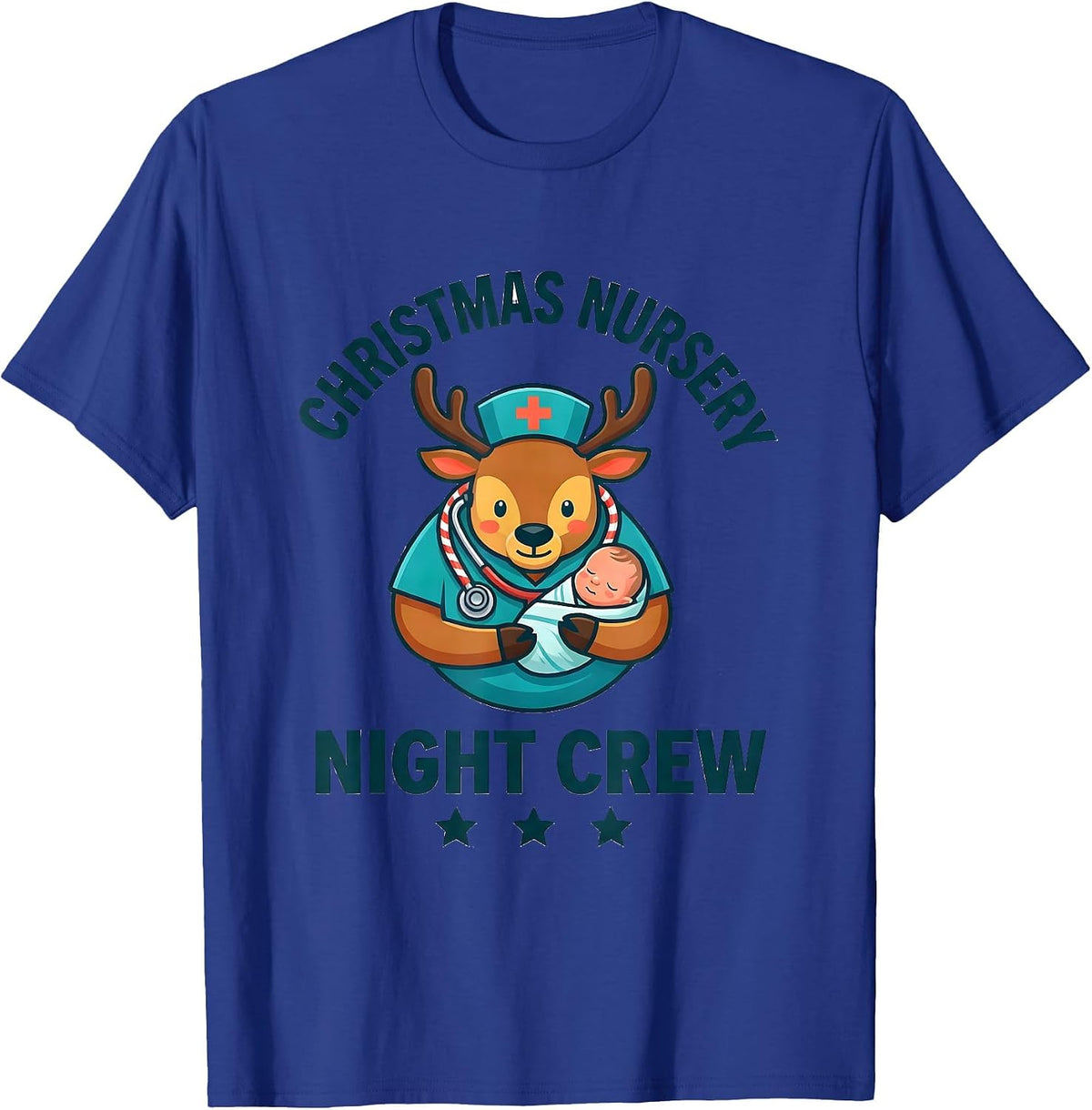 Men's Christmas Nursery Night Crew Funny Nurse Christmas ICU NICU T-Shirt - Royal Blue