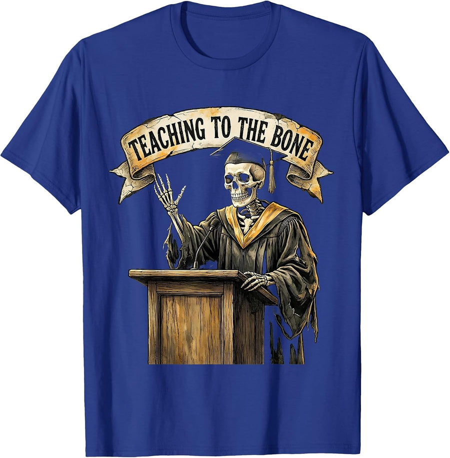 Teaching to the Bone Halloween Professor Design T-Shirt - Royal Blue
