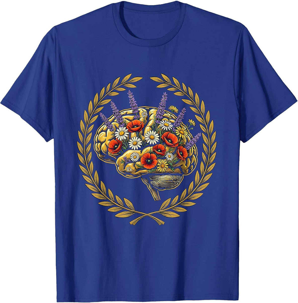 Men's Autism Awareness Wildflower Brain Illustration T-Shirt - Royal Blue