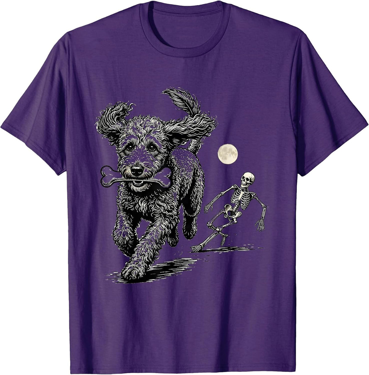 Men's Funny Skeleton Chasing Bernedoodle Halloween Dog Mom T-Shirt - Purple