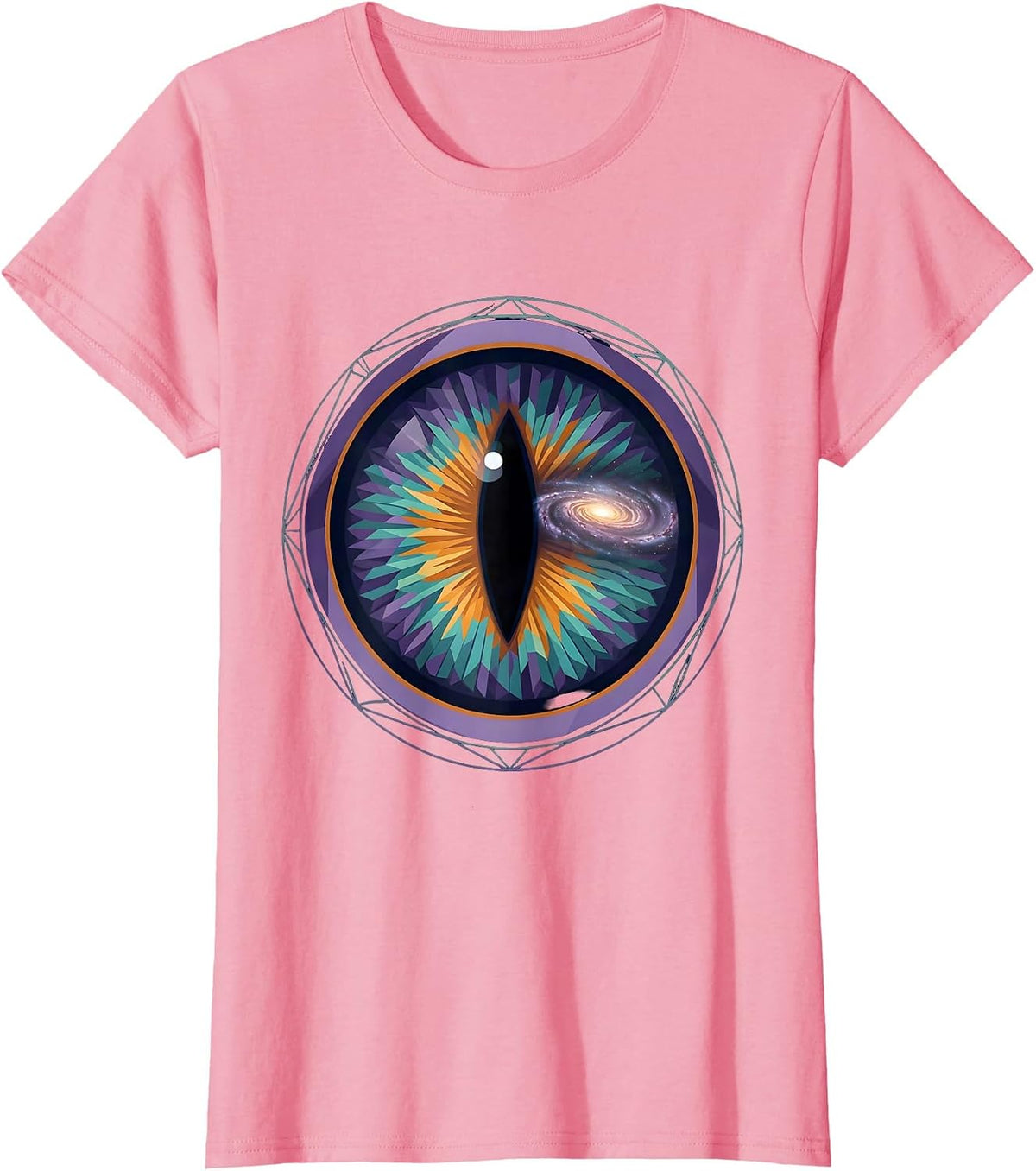 Women's Cat Eye Galaxy Reflection Cosmic Universe Art T-Shirt - Pink