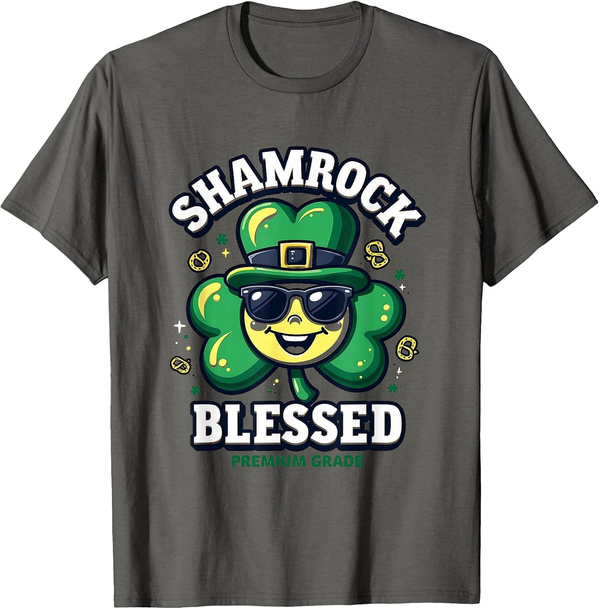 Shamrock Blessed St Patricks Day Design T-Shirt - Asphalt Grey
