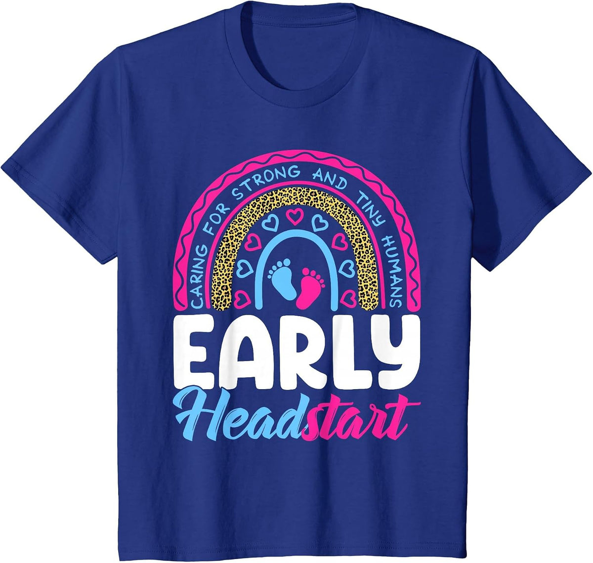 Early Headstart Teacher Head Start Leopard Back to School T-Shirt - Royal Blue