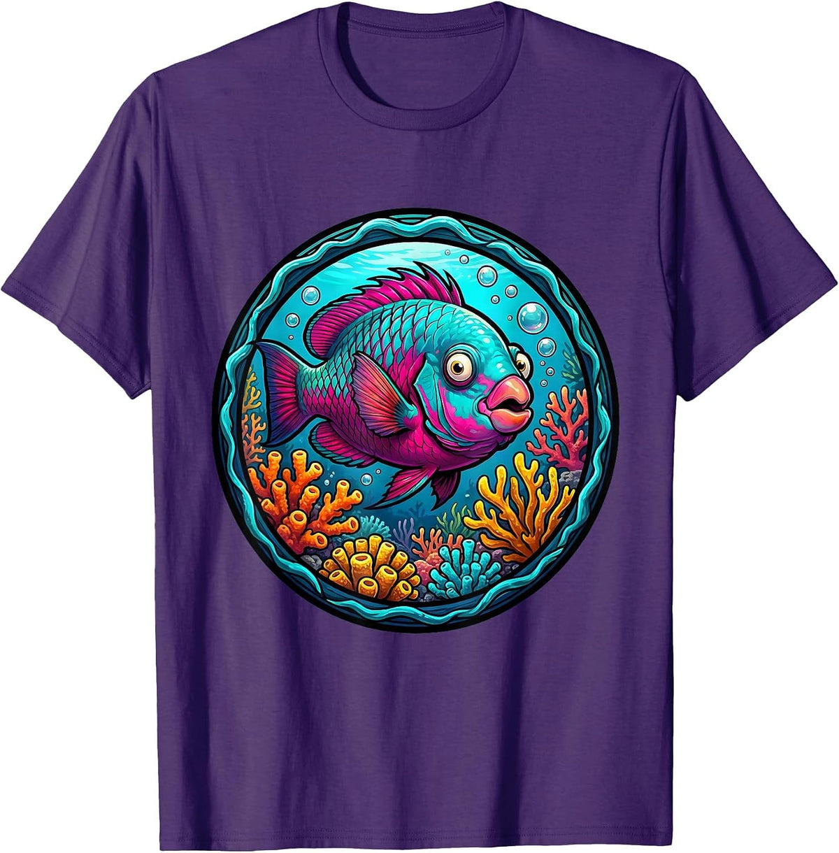 Puerto Rico Parrot Fish Coral Garden Illustration T-Shirt - Purple