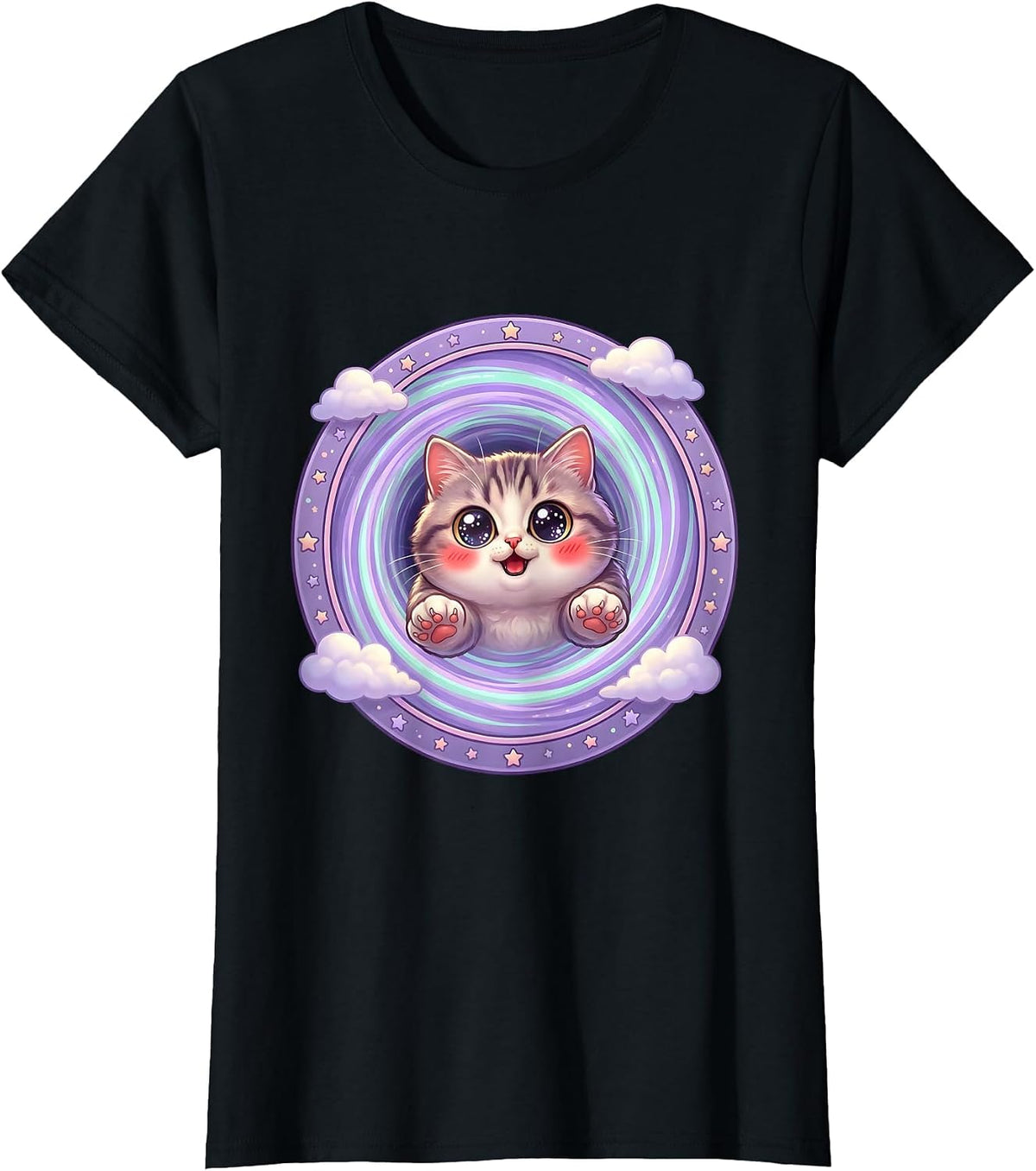 Women's Cat Bursting Through Galaxy Portal T-Shirt - Black