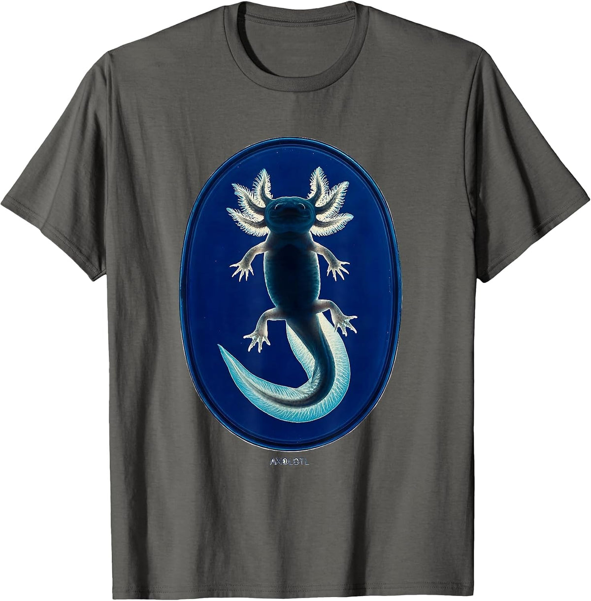 Men's Axolotl Cyanotype Photogram Biologist Herpetology Enthusiast T-Shirt - Asphalt Grey