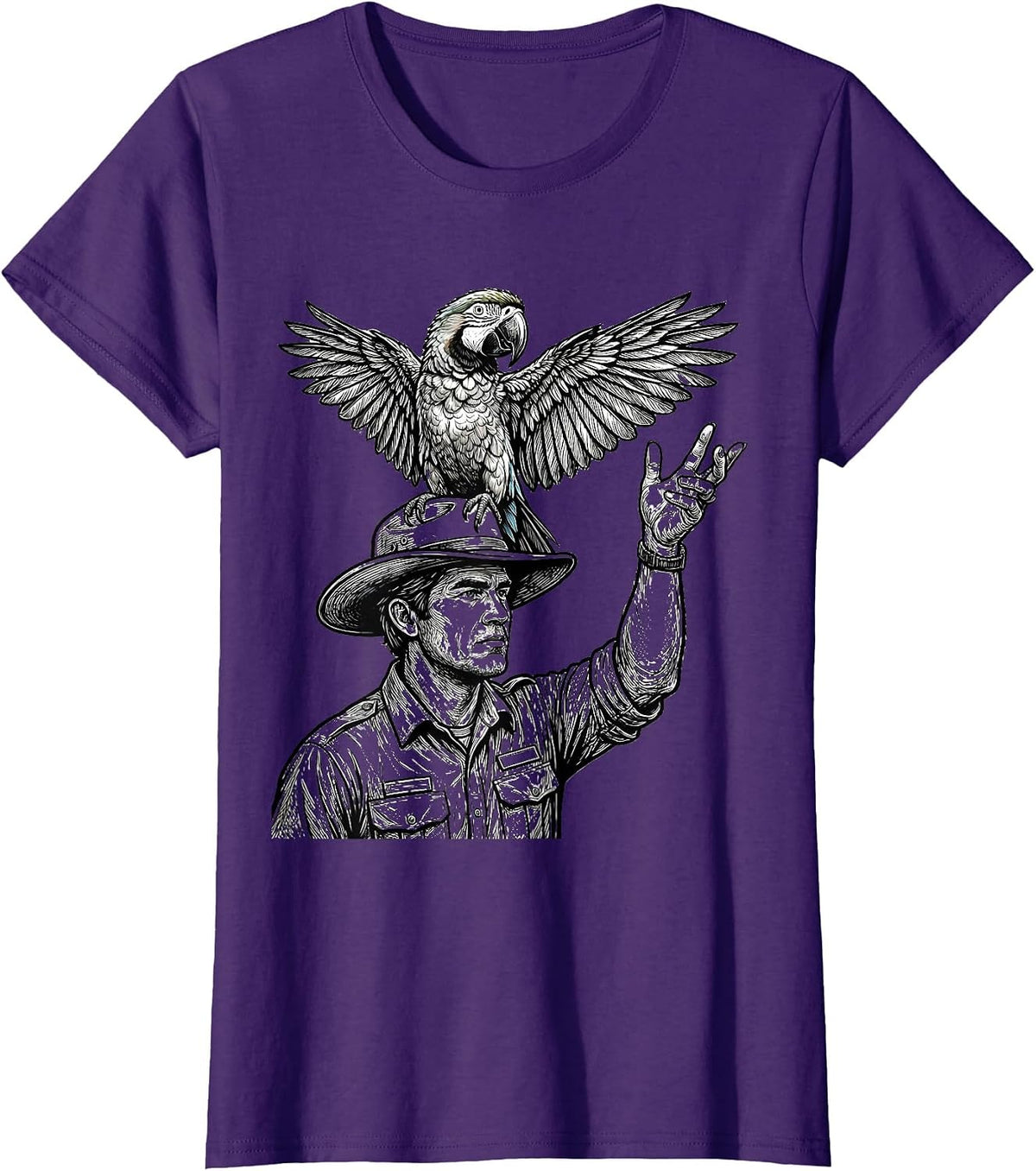 Women's Zoo Keeper Parrot Perch Illustration T-Shirt - Purple