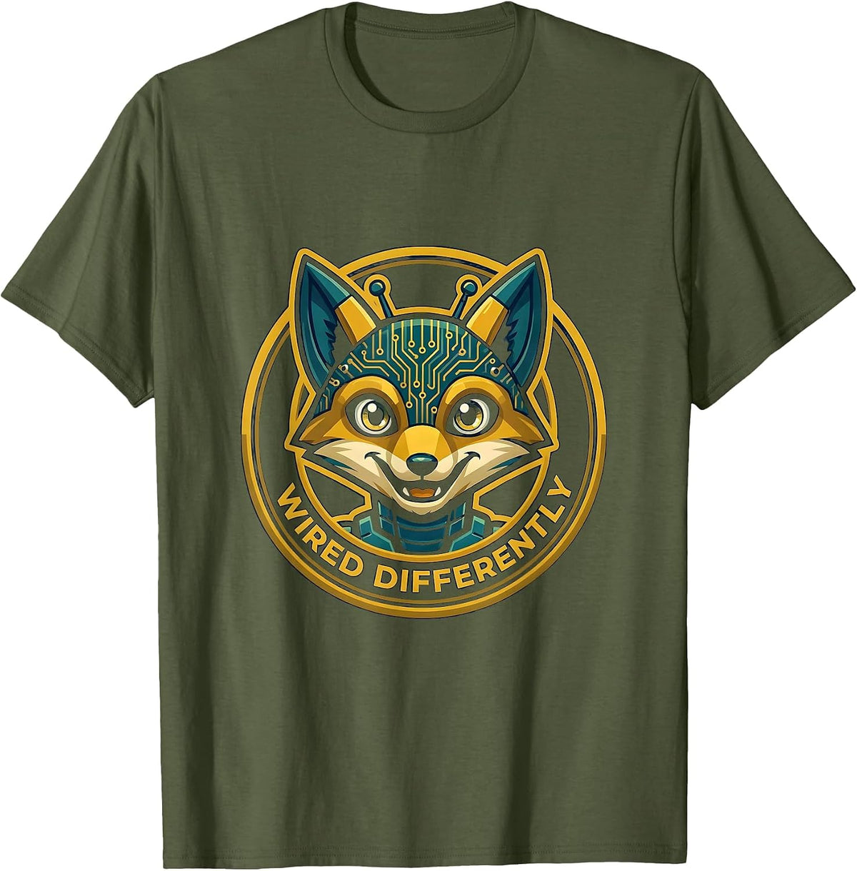Wired Differently Autism Awareness Design T-Shirt - Olive Green