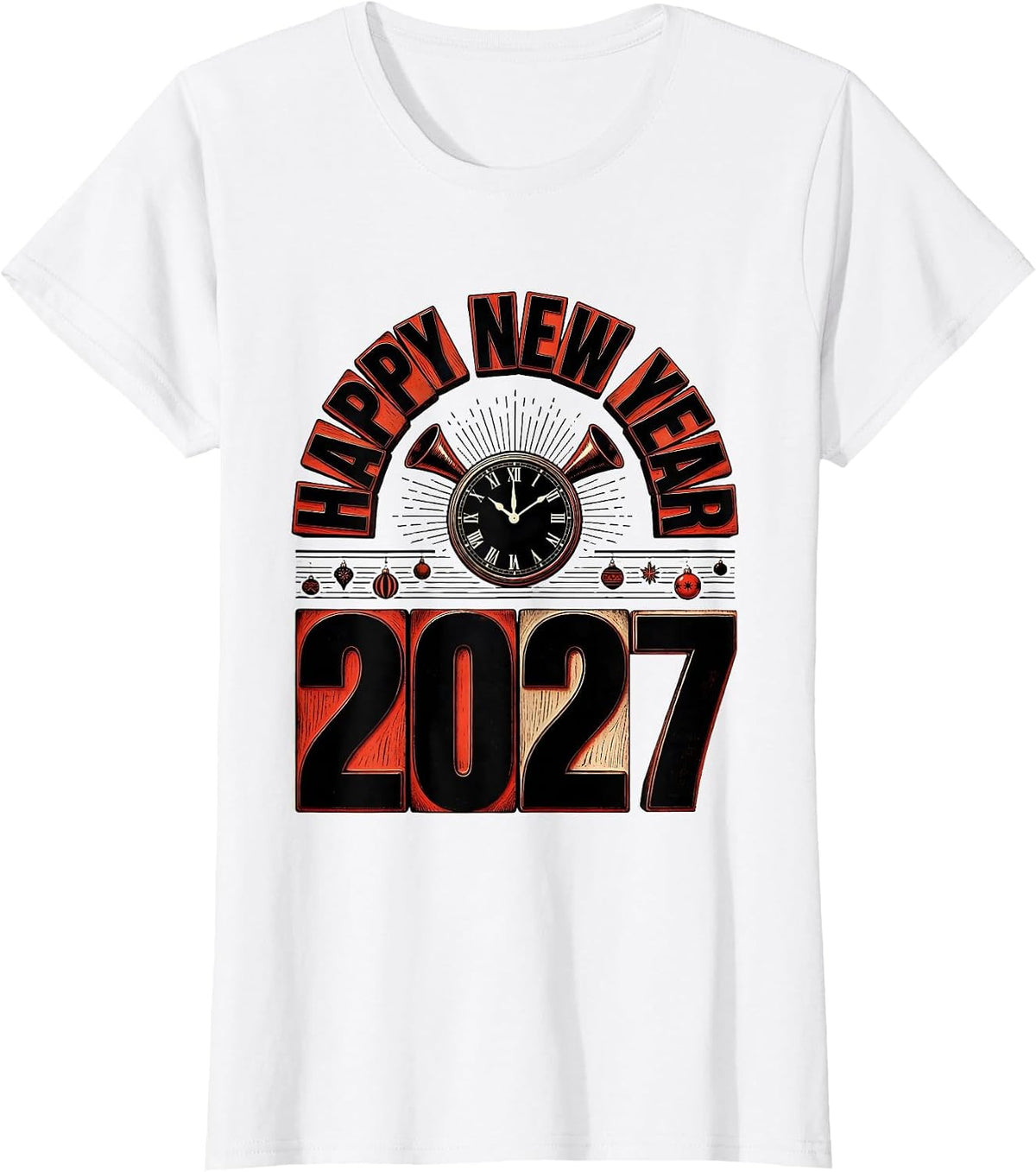 Women's Happy New Year 2027 Whimsical Festive Party Countdown T-Shirt - White