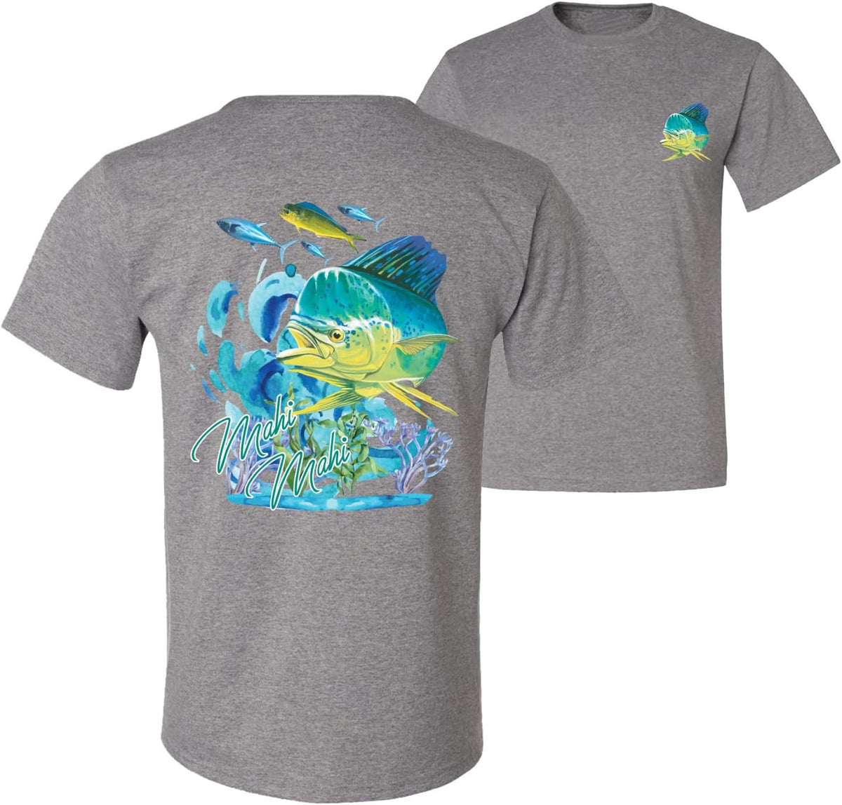 Classic Fresh Mahi Classic Nautical Fish Fishing Front and Back Men's T-Shirt - Heather Grey