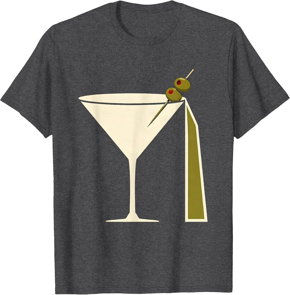 Men's Martini Cone Oversized Flat Cocktail Humor T-Shirt - Dark Heather Grey