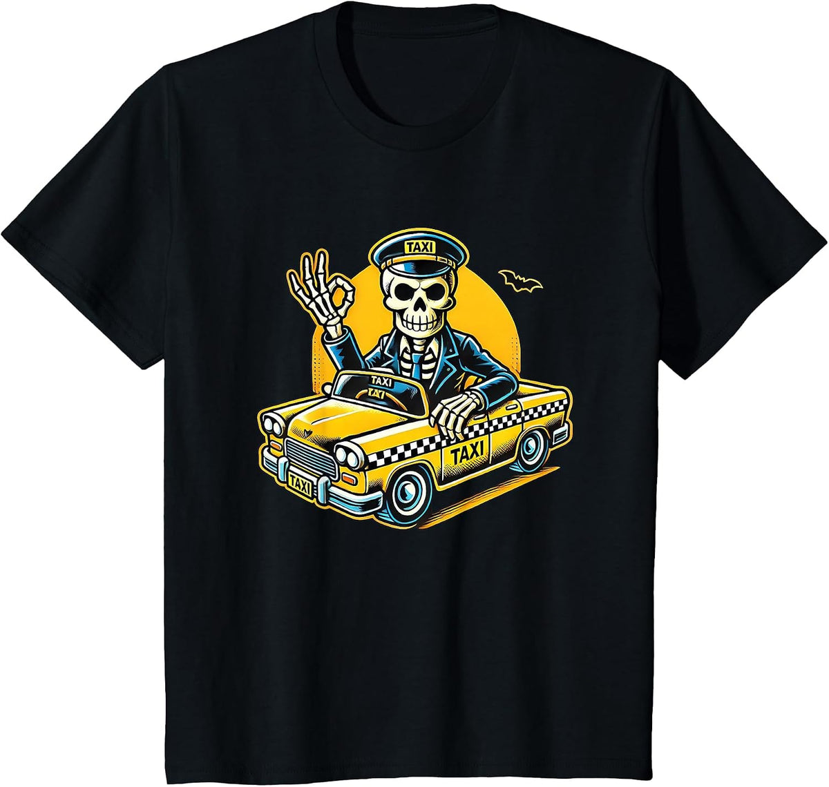 Halloween Skeleton Taxi Driver T-Shirt - Black