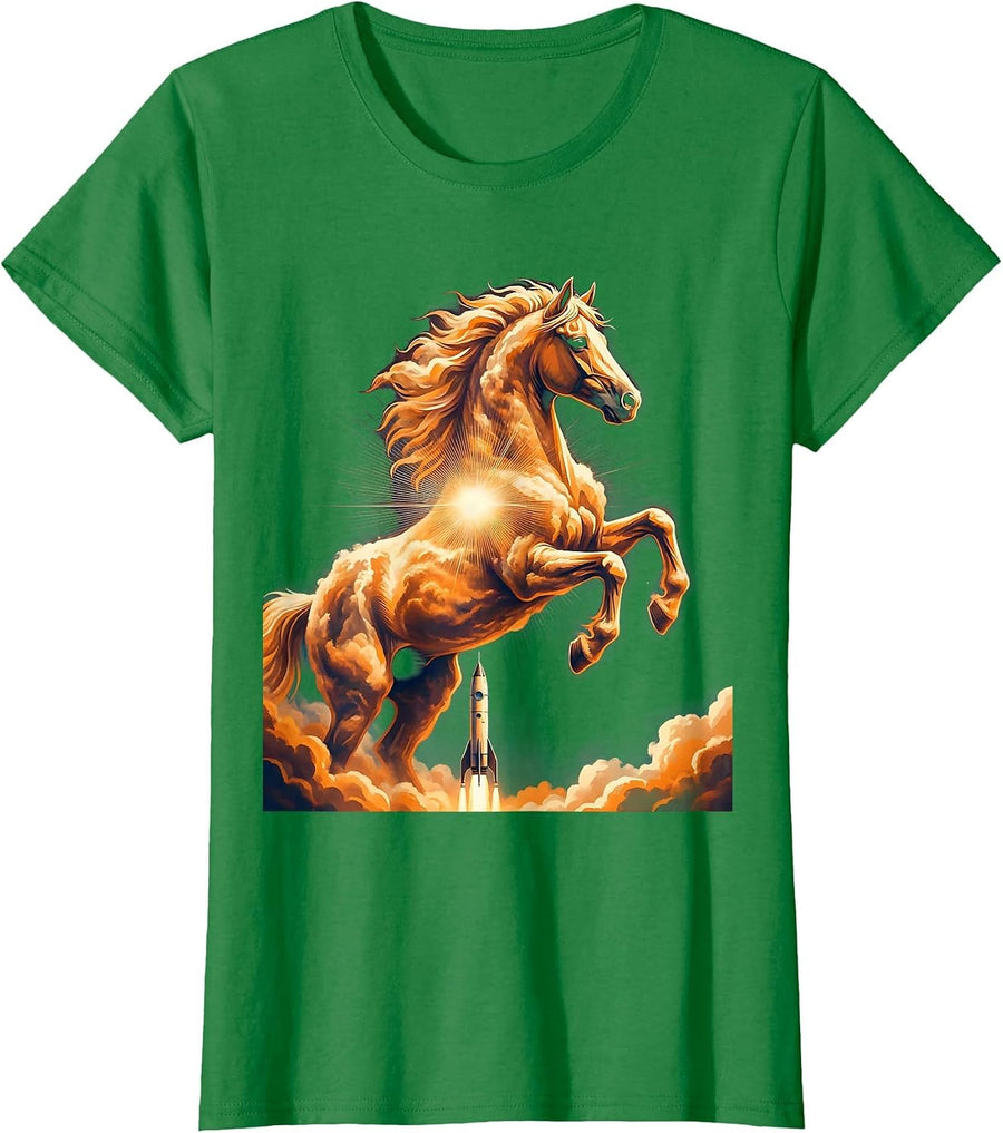 Women's Cosmic Horse Nebula Space Galaxy Illustration T-Shirt - Kelly Green