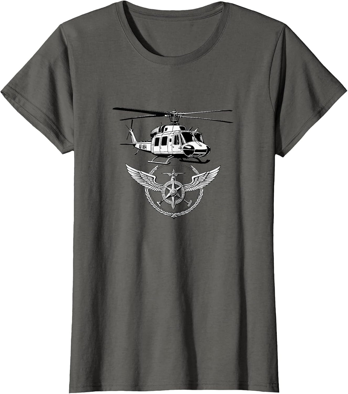 UH-1 Huey Retro Helicopter Vintage Vietnam Chopper T-Shirt - Asphalt Grey