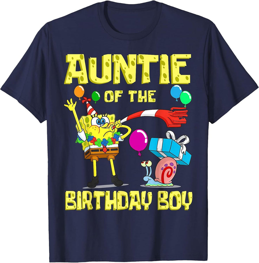 Spongebob Auntie of the Birthday Boy Theme Party T-Shirt - Navy Blue