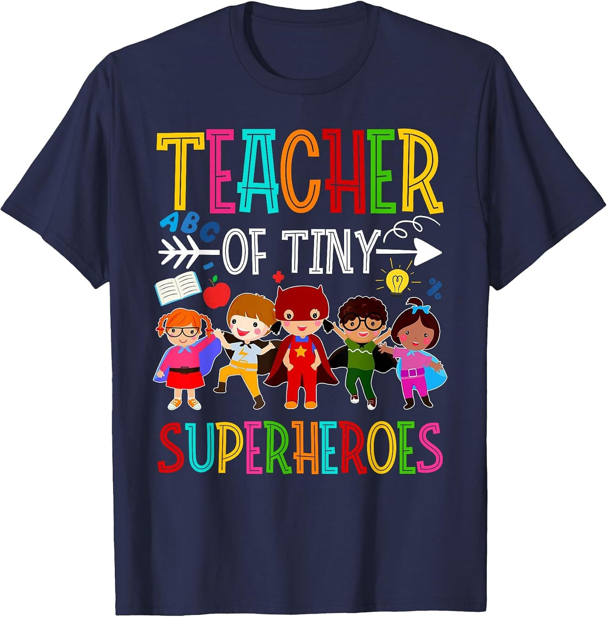 Kindergarten Prek Teacher of Tiny Superheroes Back to School T-Shirt - Navy Blue