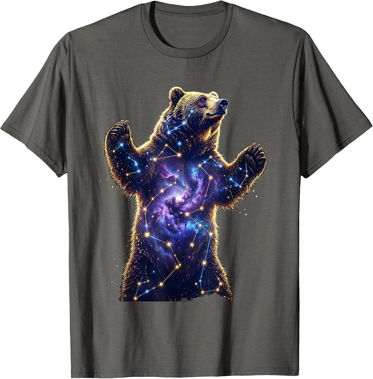 Men's Bear Constellation Silhouette Galaxy Star Art T-Shirt - Asphalt Grey