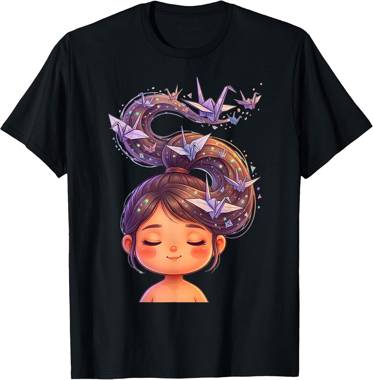 Men's Autism Awareness Origami Crane Ponytail Art T-Shirt - Black
