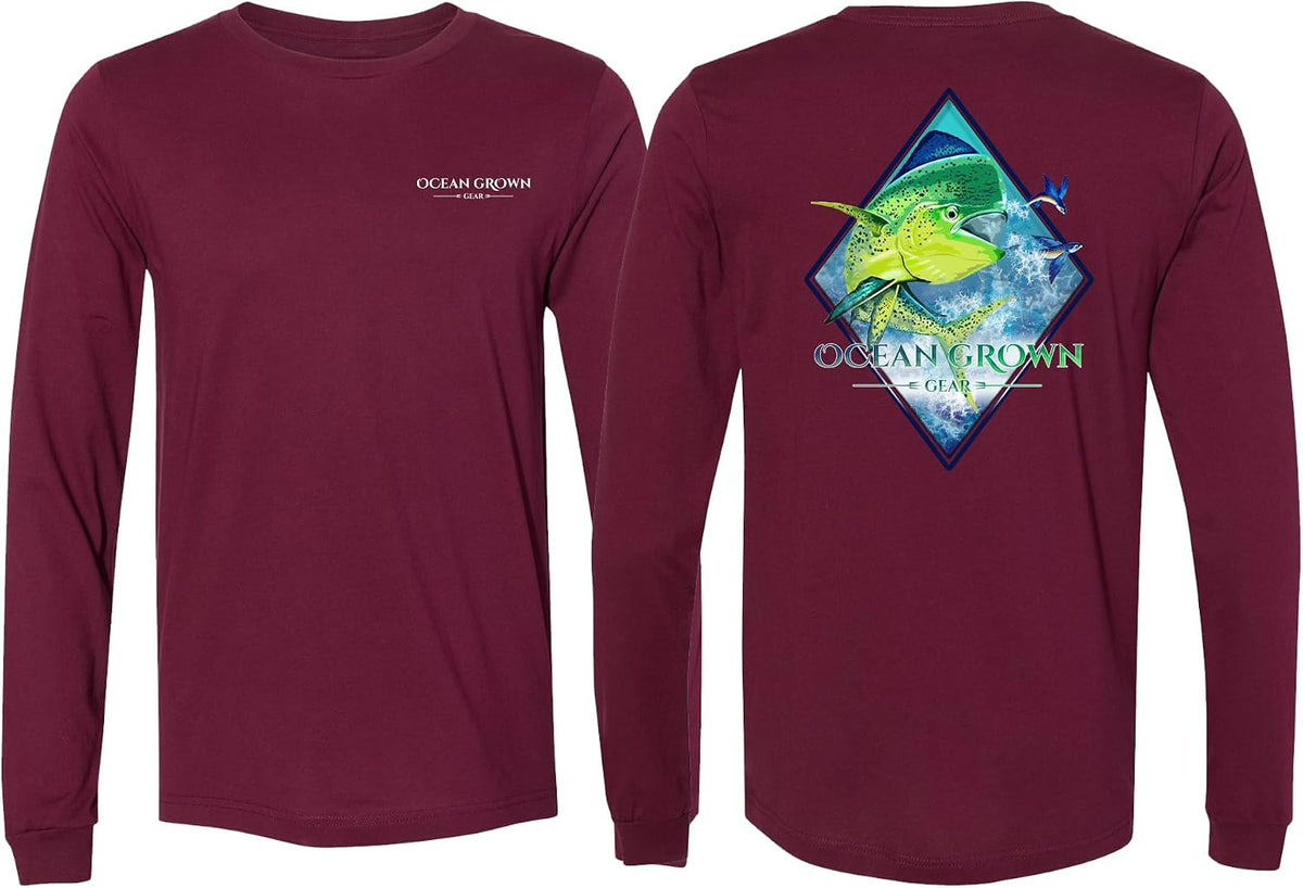 Ocean Grown Jumping Mahi Fishing T-Shirt Men's - Long Sleeve Red