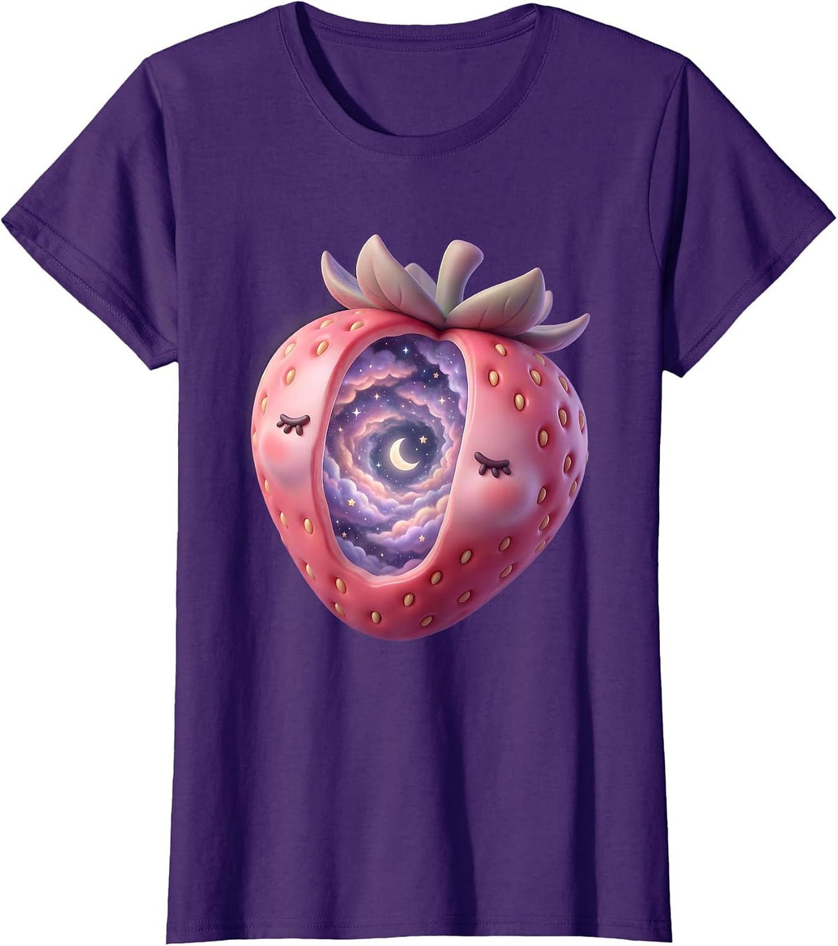 Women's Cosmic Strawberry Galaxy Universe Illustration T-Shirt - Purple