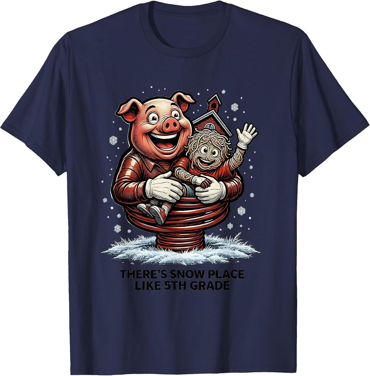 There's Snow Place Like 5th Grade Funny Teacher Christmas T-Shirt - Navy Blue