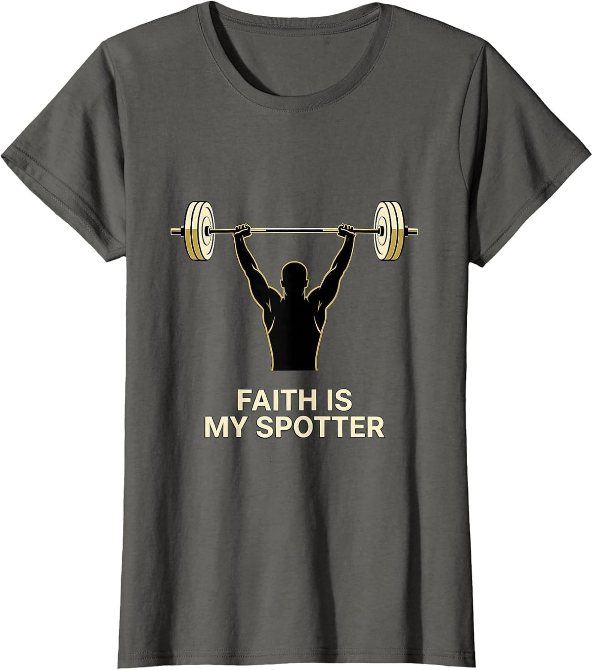 Women's Faith Is My Spotter Funny Christian Gym Weightlifter T-Shirt - Asphalt Grey