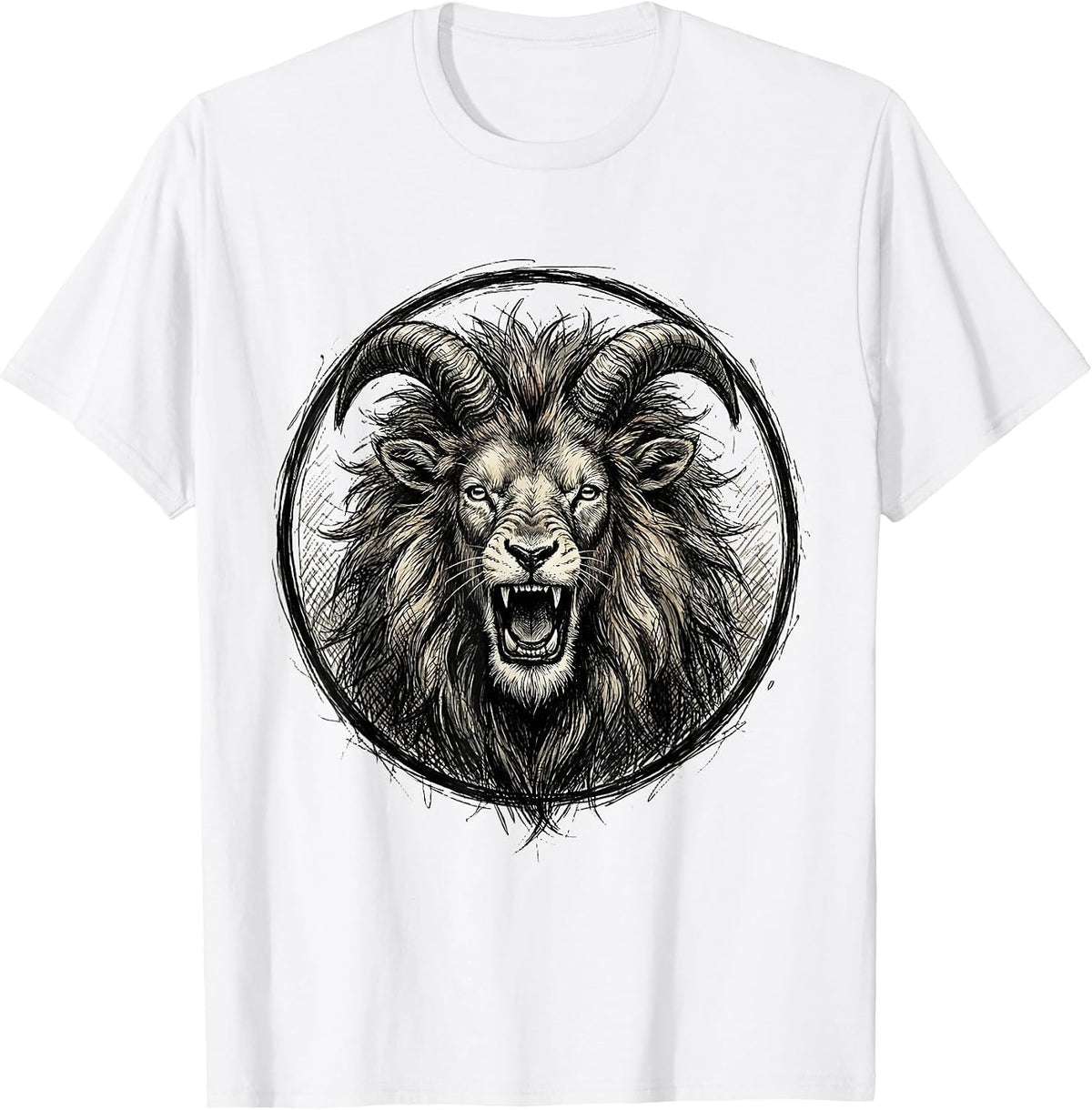 Men's Fierce Goat Roaring Lion Wild Mane Graphic T-Shirt - White