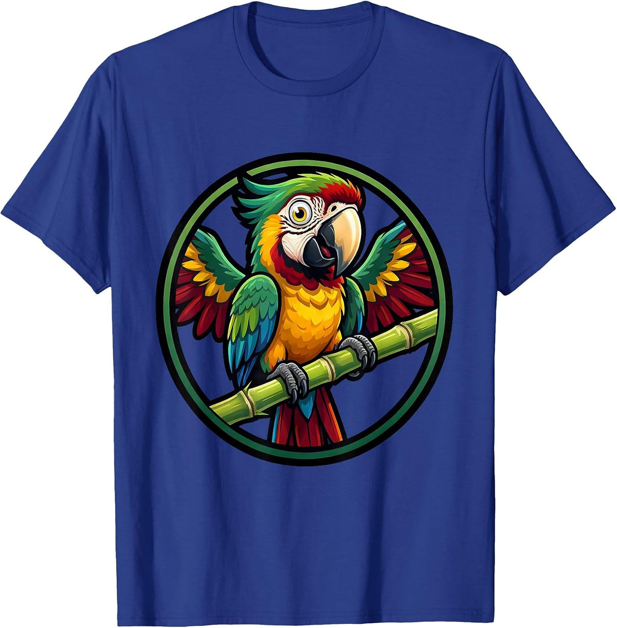 Men's Dominican Tropical Parrot Sugar Cane Illustration T-Shirt - Royal Blue