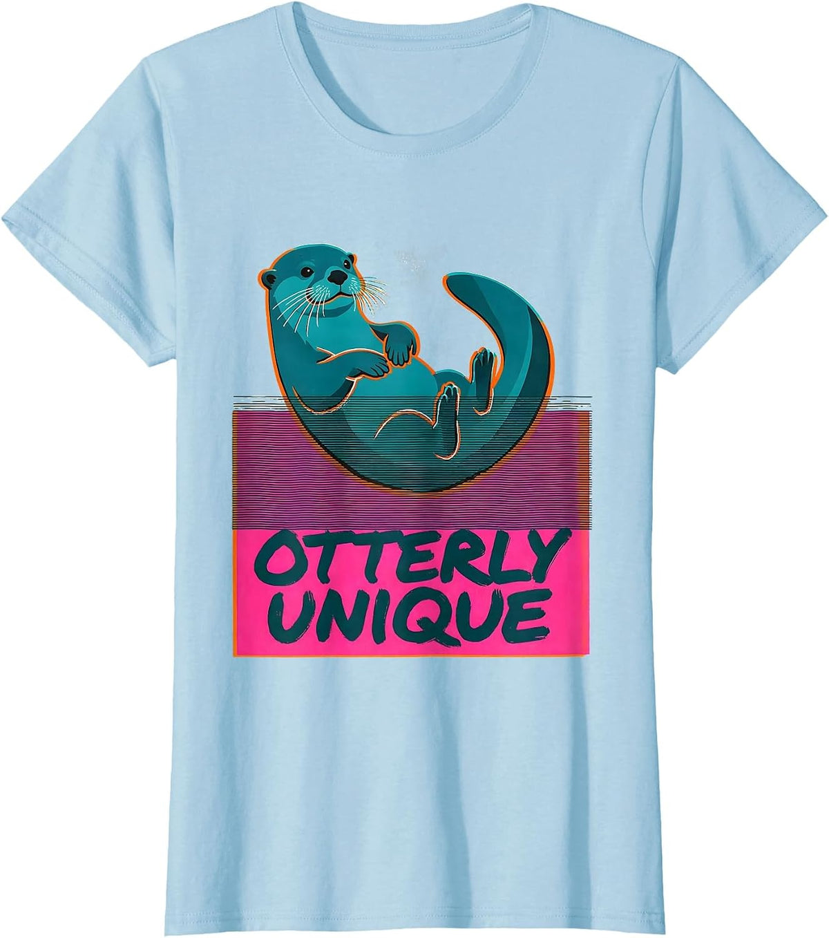 Women's Otterly Unique Risograph Funny Otter Lover Gift T-Shirt - Baby Blue
