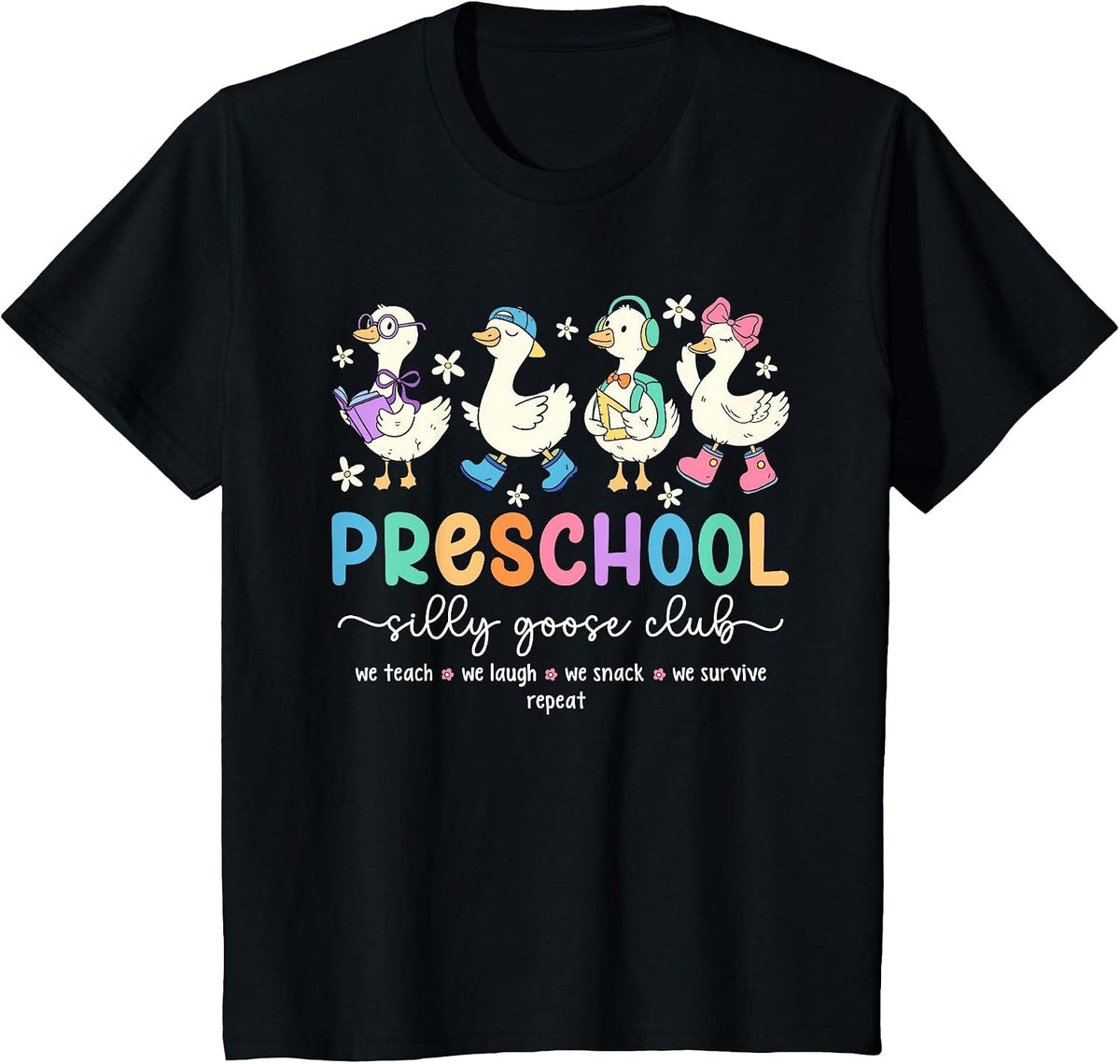Silly Goose Teacher Shirt Funny Preschool Teacher Tees T-Shirt for Back to School - Black