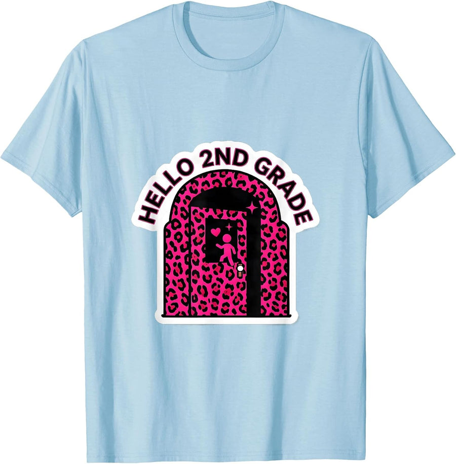 Men's Hello 2nd Grade Leopard Teacher Back To School Girls T-Shirt - Baby Blue