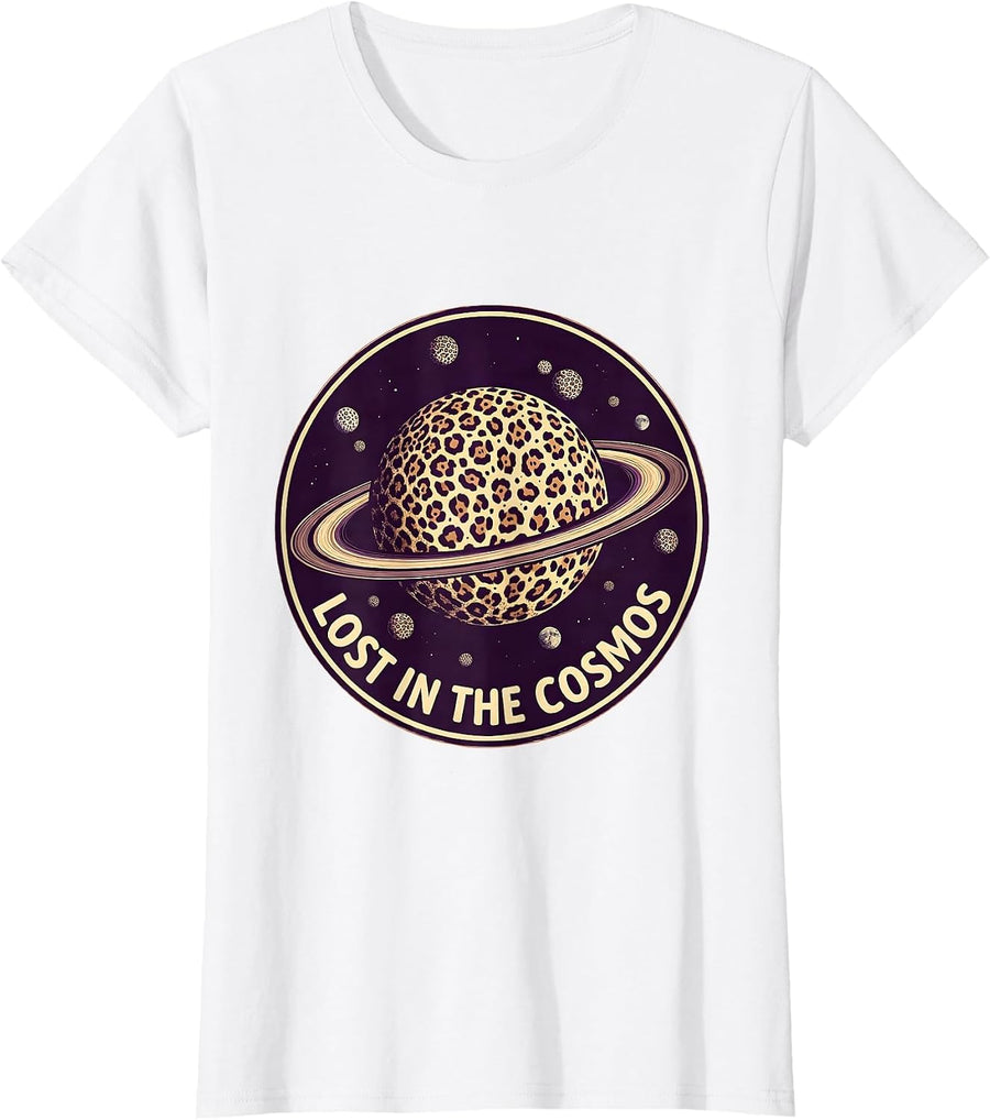 Women's Lost in the Cosmos Galaxy Space Design T-Shirt - White
