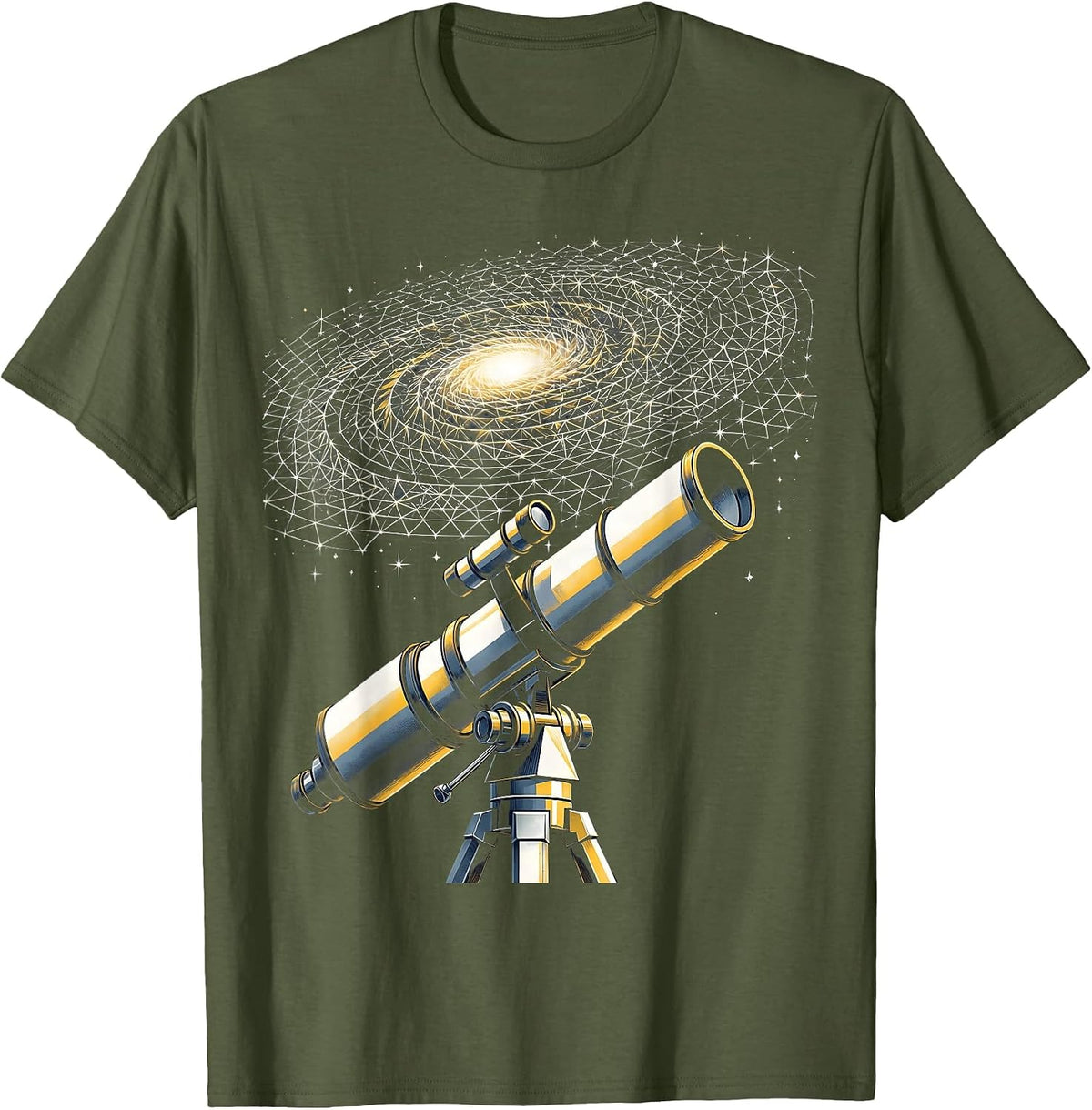 Science Teacher Telescope Galaxy Illustration T-Shirt - Olive Green