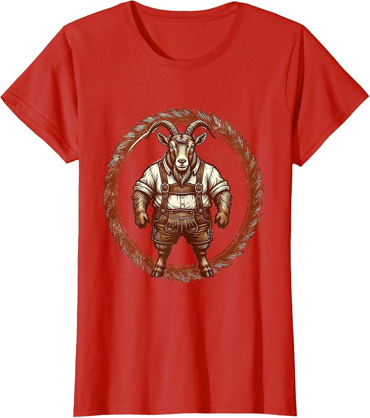 Alpine Goat in Lederhosen Bavarian Illustration T-Shirt - Red