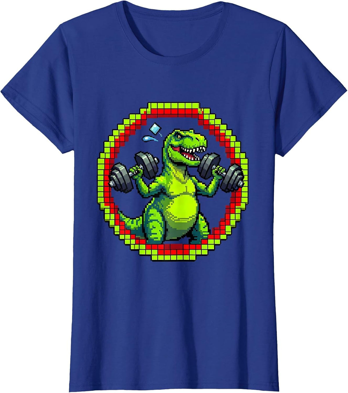 Women's T-Rex Lifting Dumbbells Funny Dinosaur Gym T-Shirt - Royal Blue