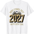 Men's Here Comes 2027 Happy New Year Art Deco Party Host Family T-Shirt - White