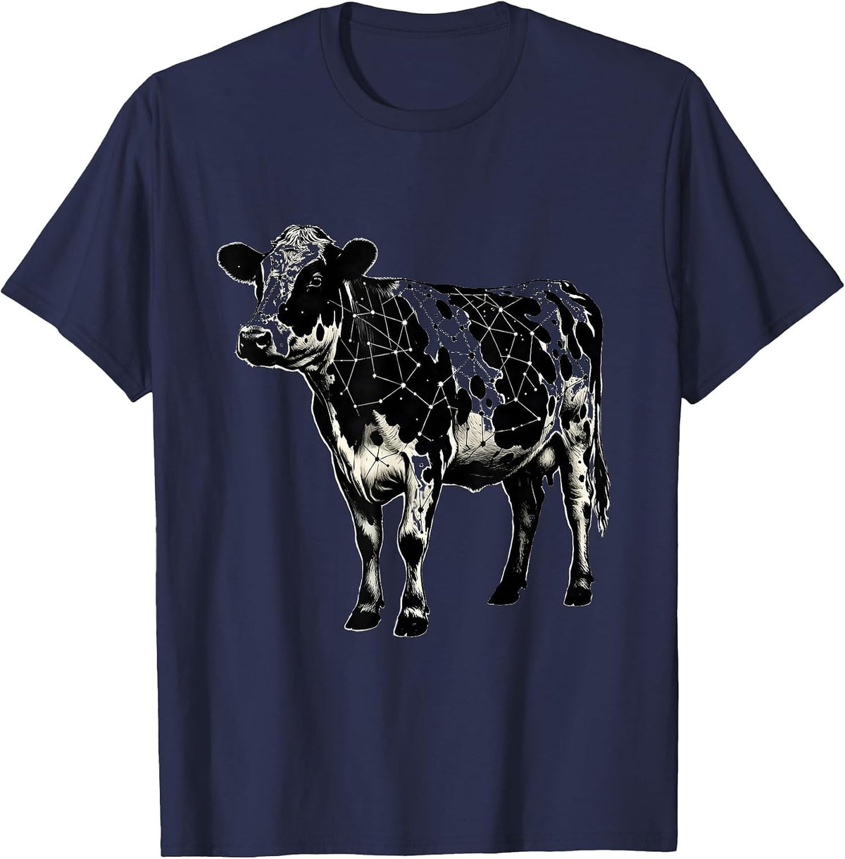 Cow Print Constellation Map Graphic Tee T-Shirt - Navy Blue