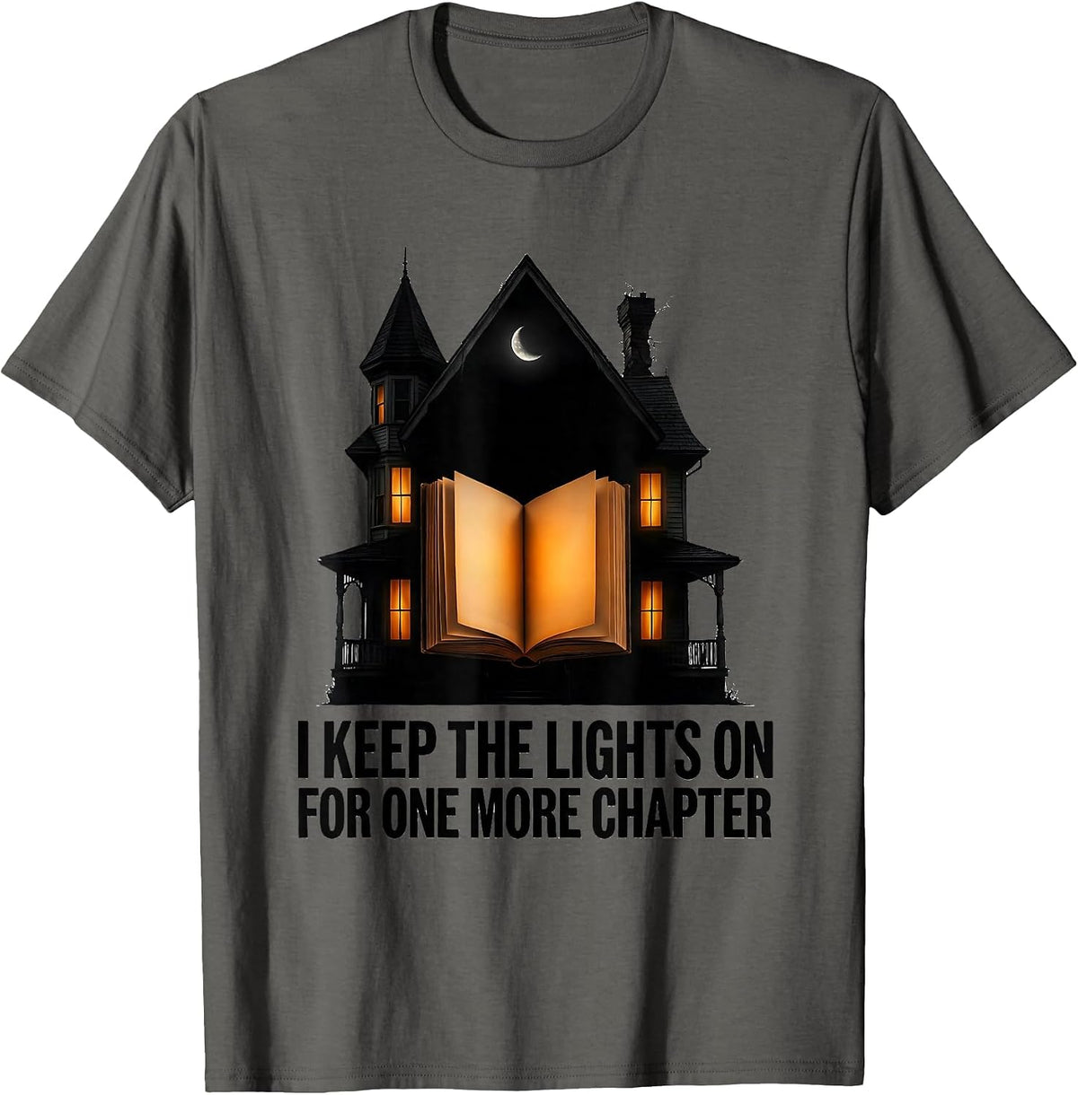 Men's I Keep The Lights On For One More Chapter Bookworm T-Shirt - Asphalt Grey