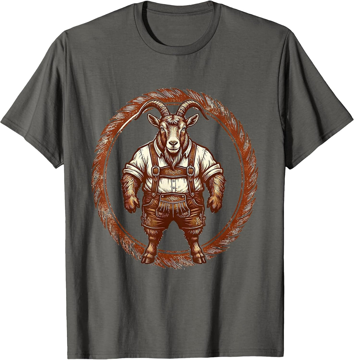 Alpine Goat in Lederhosen Bavarian Illustration T-Shirt - Asphalt Grey