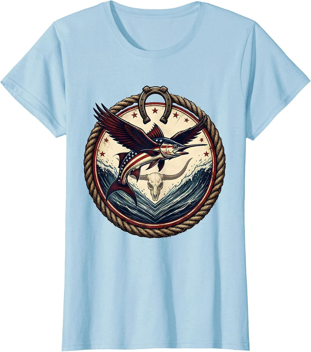 Women's Gulf of America Flying Fish Leaping Boat Wake T-Shirt - Baby Blue