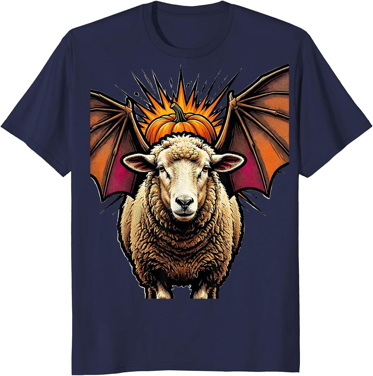 Cardboard Bat Sheep Pop Art Halloween Costume Humor T-Shirt - Navy Blue