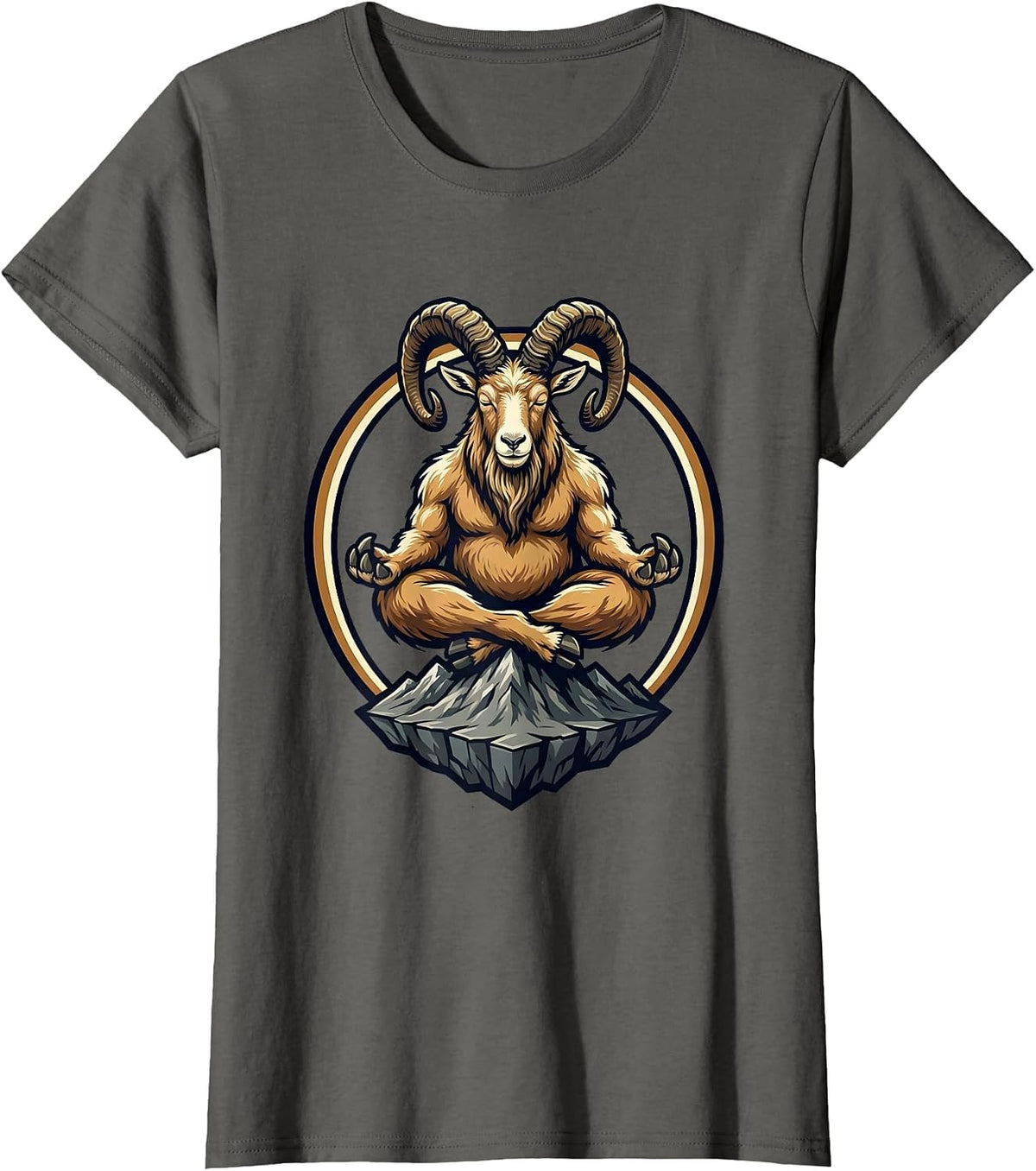 Women's Mountain Goat Meditating Funny Zen Peak Design T-Shirt - Asphalt Grey