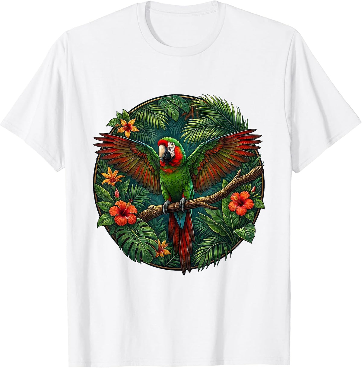 Men's Puerto Rican Parrot Jungle Canopy Illustration T-Shirt - White
